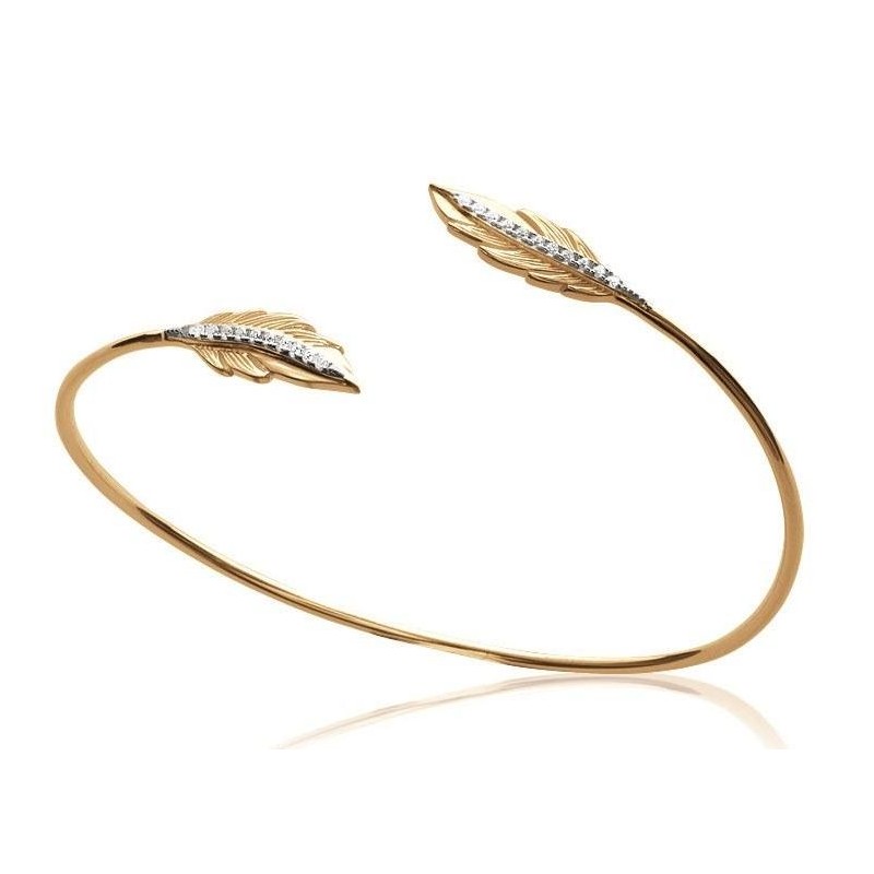 Bracelet Jonc plume en plaqué or et zircon - Abela - Lyn&Or Bijoux