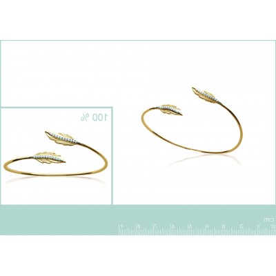 Bracelet Jonc femme, plume en plaqué or et zircon - Abela - Lyn&Or Bijoux
