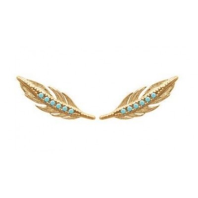 Contours d'oreille plumes en plaqué or et pierre turquoise pour femme - Cavana - Lyn&Or Bijoux