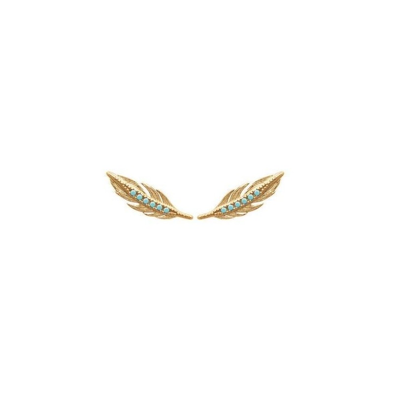 Contours d'oreille plumes en plaqué or et pierre turquoise pour femme - Cavana - Lyn&Or Bijoux