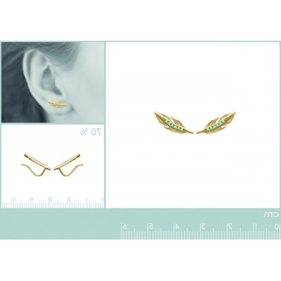 Contours d'oreille plumes en plaqué or et pierre turquoise - Cavana - Lyn&Or Bijoux