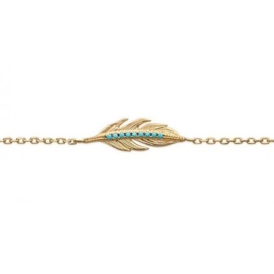 Bracelet plume en plaqué or et pierre turquoise pour femme - Cavana - Lyn&Or Bijoux