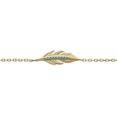 Bracelet plume en plaqué or et pierre turquoise pour femme - Cavana - Lyn&Or Bijoux