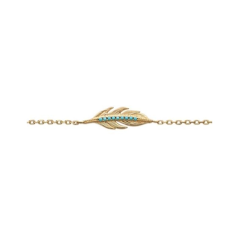 Bracelet plume en plaqué or et pierre turquoise pour femme - Cavana - Lyn&Or Bijoux