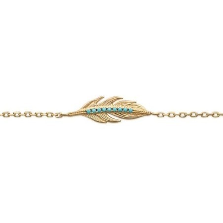 Bracelet plume en plaqué or et pierre turquoise pour femme - Cavana - Lyn&Or Bijoux