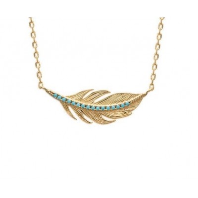 Collier plume en plaqué or et pierre turquoise pour femme - Cavana - Lyn&Or Bijoux