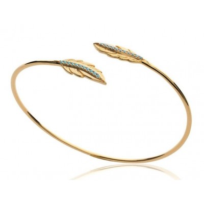 Bracelet Jonc plume en plaqué or et pierre turquoise pour femme - Cavana - Lyn&Or Bijoux