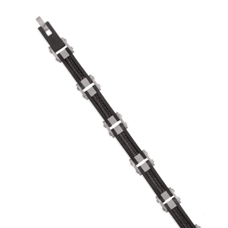 Bracelet pour homme en acier noir et câble - Mikro - Lyn&Or Bijoux