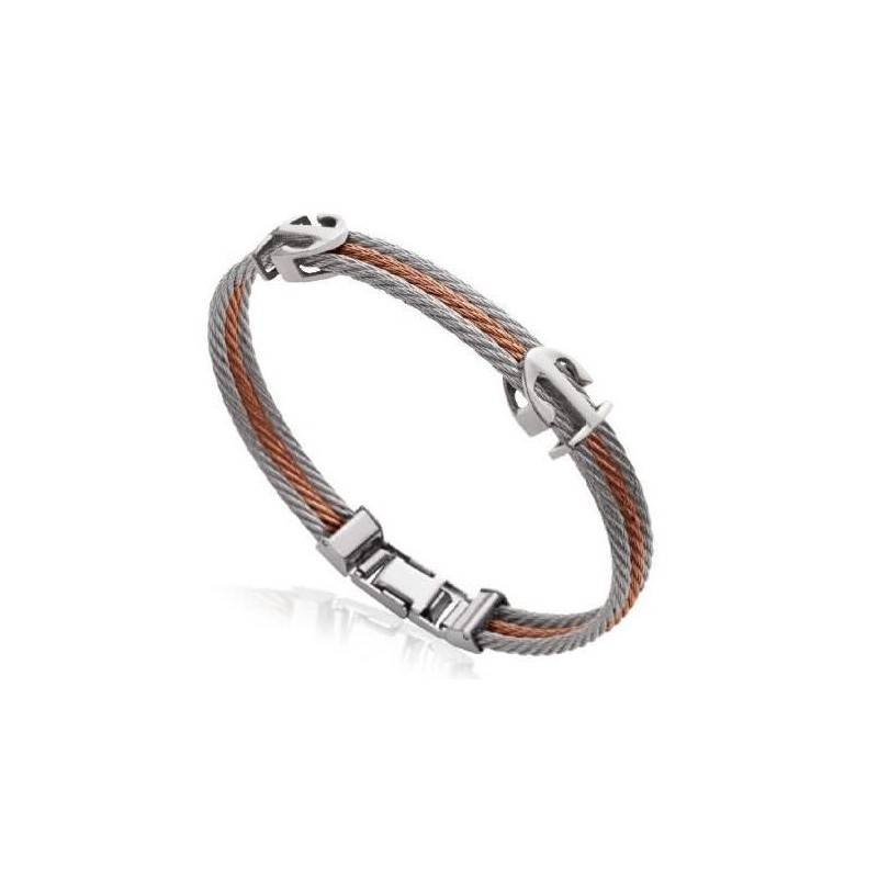 Bracelet ancre marine pour homme en acier marron - Lyn&Or ...