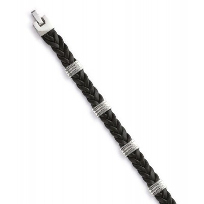 Bracelet pour homme en acier et cuir - Prado - Lyn&Or Bijoux