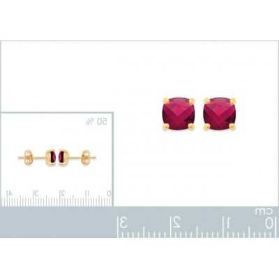 boucles d'oreilles rubis synthétique carré et plaqué or - Lyn&Or Bijoux