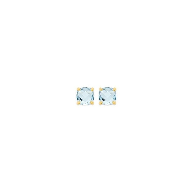 boucles d'oreilles femme, Aigue marine synthétique carrée & plaqué or - Ely - Lyn&Or Bijoux