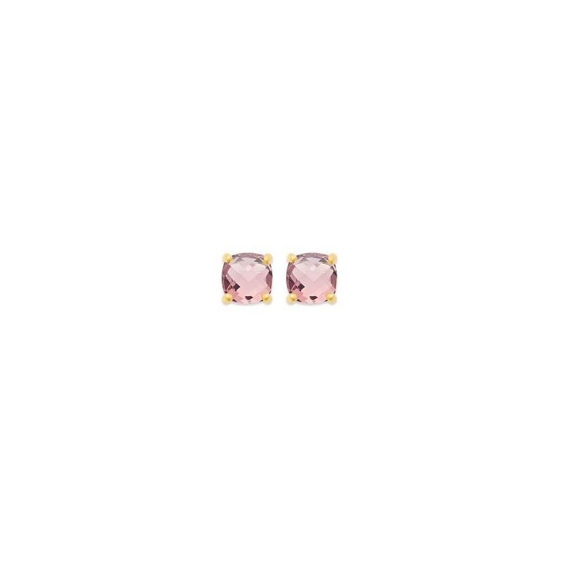 boucles d'oreilles femme, pierre rose carrée & plaqué or - Ely - Lyn&Or Bijoux