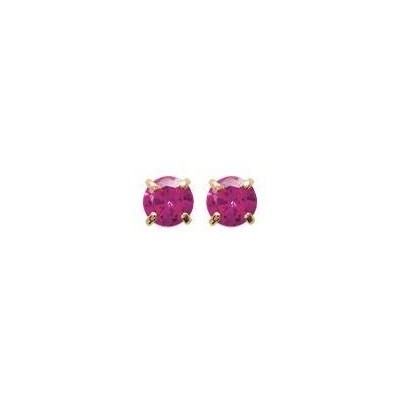 Boucles d'oreille puces avec pierre rose synthétique 4 mm - Lyn&Or Bijoux