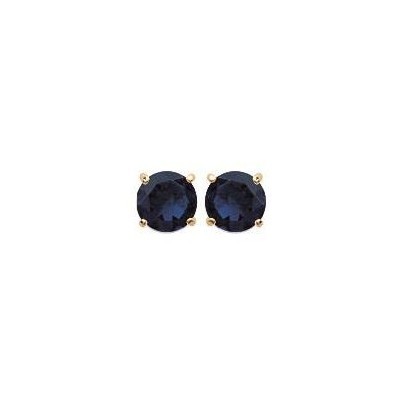 Boucles d'oreille puces avec pierre bleu foncé synthétique 5 mm - Lyn&Or Bijoux