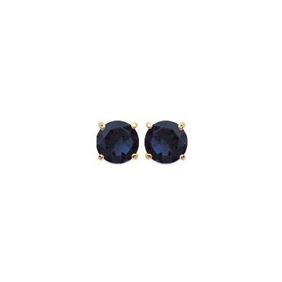Boucles d'oreille puces avec pierre bleu foncé synthétique 5 mm - Lyn&Or Bijoux