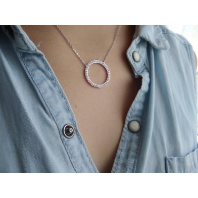 Collier pendentif cercle en argent et strass - Lyn&Or Bijoux