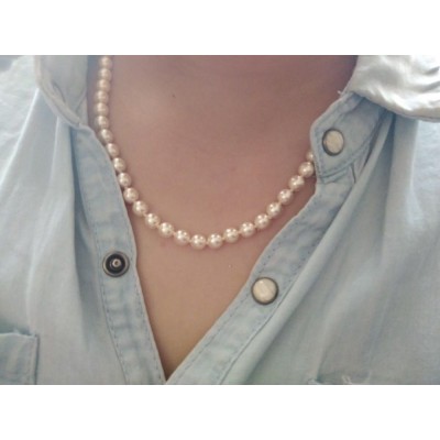 Collier de mariage, perles blanches 6 mm pour femme - Lyn&Or Bijoux