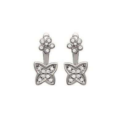 Lobes d'oreille fleurs en argent rhodié et zircon pour femme - Manille - Lyn&Or Bijoux