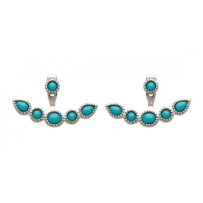 Boucles D'oreilles Puces Lune Turquoise, Argent 925 Doré, Neuves