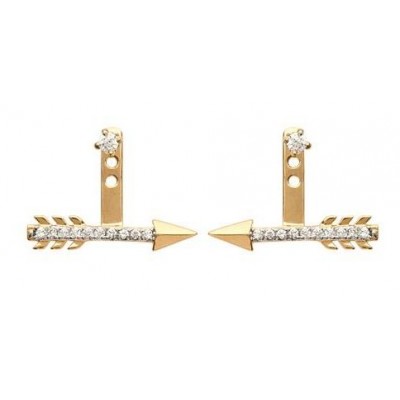 Lobes d'oreille plaqué or et zircon pour femme - Flèche - Lyn&Or Bijoux