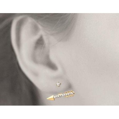 Boucles, lobes d'oreille plaqué or et zircon pour femme, Flèche - Lyn&Or Bijoux