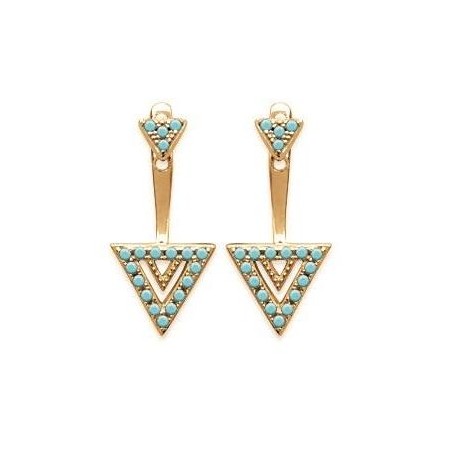 Lobes d'oreille triangle, en plaqué or et turquoise pour femme - Léna - Lyn&Or Bijoux