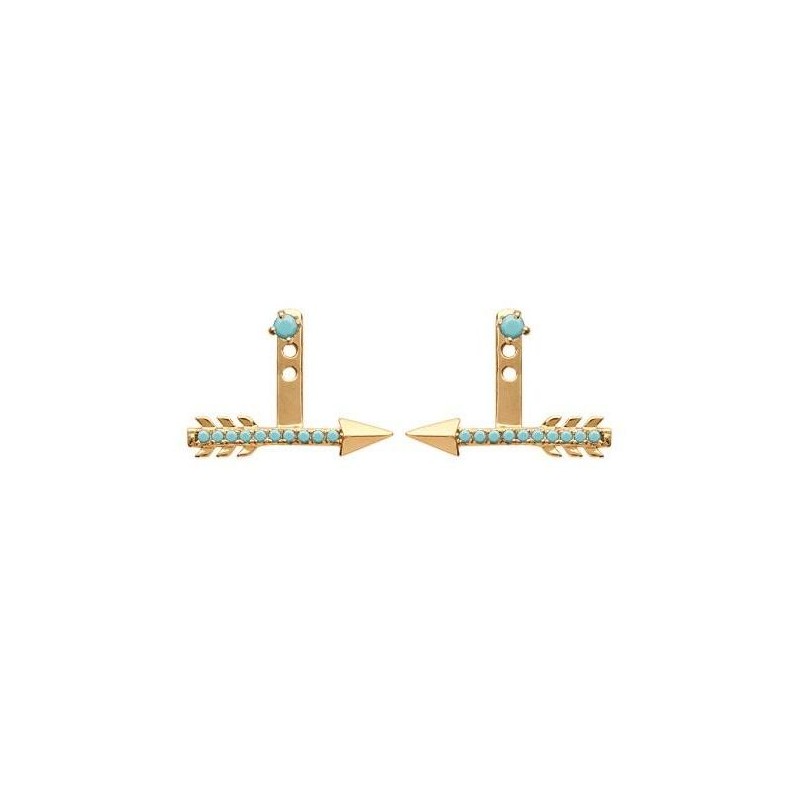 Lobes d'oreille plaqué or et turquoise synthétique pour femme - Flèche - Lyn&Or Bijoux