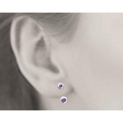 Boucles, lobes d'oreille en argent rhodié et zircon violet pour femme, Sollina - Lyn&Or Bijoux