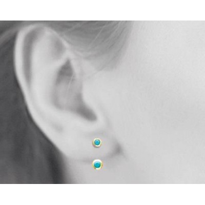 Boucles, lobes d'oreille plaqué or turquoise synthétique pour femme, Sollina - Lyn&Or Bijoux