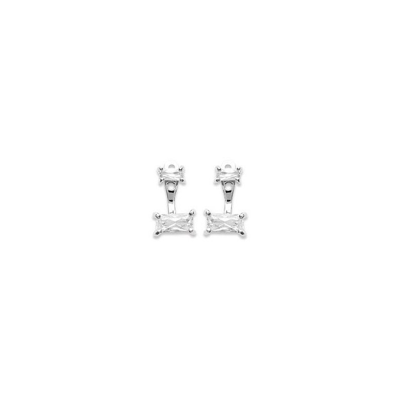Lobes d'oreille en argent rhodié et zircon rectangle pour femme - Taji - Lyn&Or Bijoux