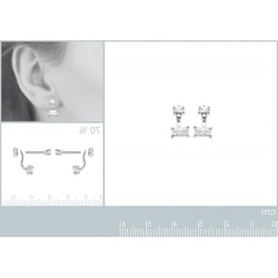 Lobes d'oreille en argent rhodié et zircon rectangle pour femme, Taji - Lyn&Or Bijoux