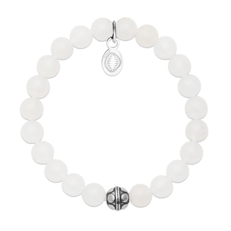 Bracelet en pierres naturelles Jade et acier pour femme, marque Shark'n Stones Blanc Bracelet en pierres naturelles Jade et acier pour femme, marque Shark'n Stones Blanc