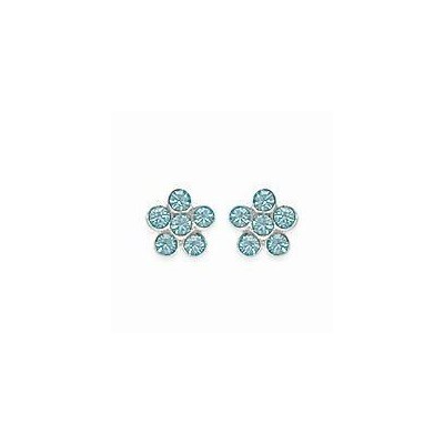 Boucles D Oreilles Fille Argent Cristal Bleu Fleur