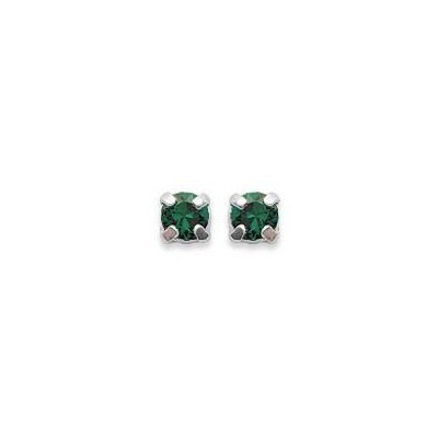 Boucles d'oreille puces en argent et cristal de Swarovski vert foncé 4 mm - Lyn&Or Bijoux