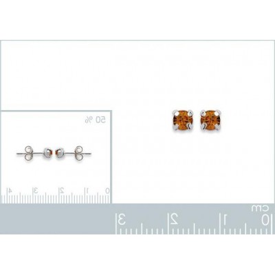 Boucles d'oreille puces en argent et cristal 4 mm, Couleur orange - Lyn&Or Bijoux