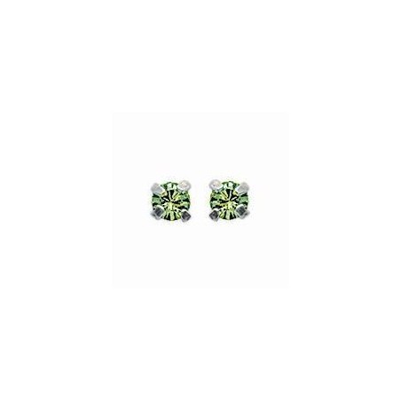 Boucles d'oreille puces en argent et cristal 4 mm, Couleur vert clair - Lyn&Or Bijoux