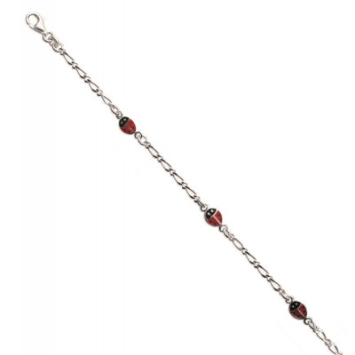 Bracelet enfant en argent et émail - Coccinelles rouges - Lyn&Or Bijoux