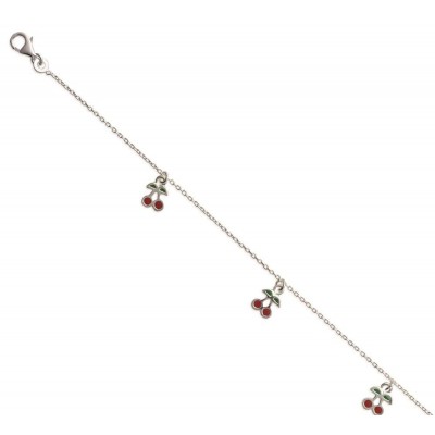 Bracelet pour enfant en argent et émail - Cerise rouge - Lyn&Or Bijoux