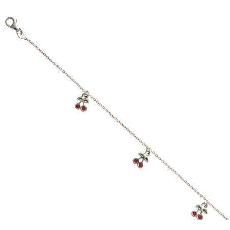 Bracelet pour enfant en argent et émail - Cerise rouge - Lyn&Or Bijoux