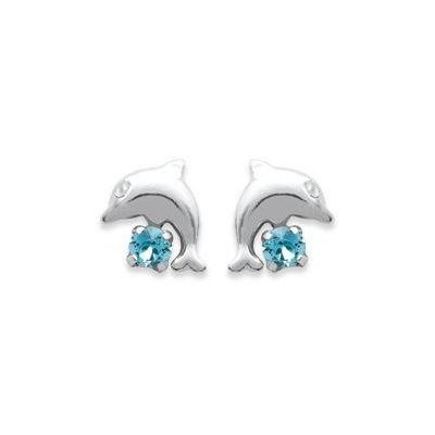 Boucles d'oreille fille en argent et cristal bleu - Dauphin - Lyn&Or Bijoux