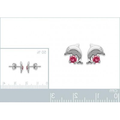 Boucles d'oreille fille en argent et cristal rose, Dauphin - Lyn&Or Bijoux