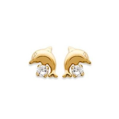 Boucles d'oreille fille plaqué or et cristal blanc - Dauphin - Lyn&Or Bijoux