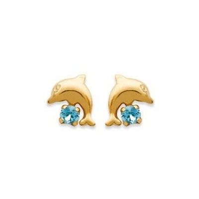 Boucles d'oreille fille plaqué or et cristal bleu - Dauphin - Lyn&Or Bijoux