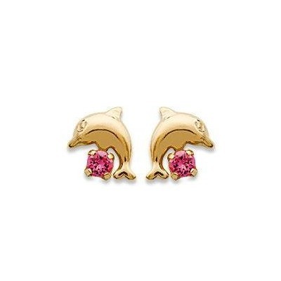 Boucles d'oreille fille plaqué or et cristal rose - Dauphin - Lyn&Or Bijoux