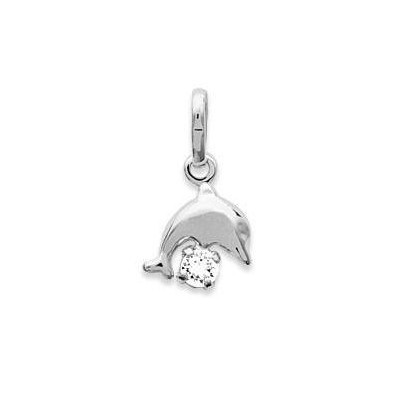 Pendentif enfant en argent et cristal blanc - Dauphin - Lyn&Or Bijoux