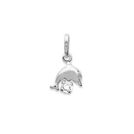 Pendentif enfant en argent et cristal blanc - Dauphin - Lyn&Or Bijoux