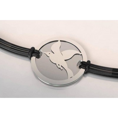 Bracelet créateur, acier et argent pour femme - Oiseau - Lyn&Or Bijoux
