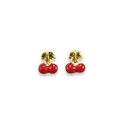 Boucles d'oreille pour fille en or, Cerises rouges - Chéries Cherry - Lyn&Or Bijoux