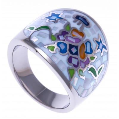 Grosse bague femme, Odena en acier, émail et nacre - Eden - Lyn&Or Bijoux